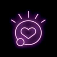 Neon heart shining with rays around on black background vector