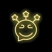 Neon chat bubble smiling with three stars above its head vector
