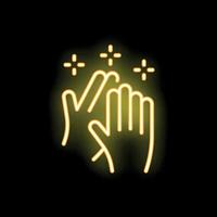 Two hands clapping creating sparkles neon sign illustration vector