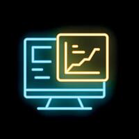 Neon icon of desktop computer displaying statistical graph vector