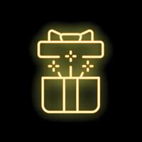 Neon gift box opening with sparkling stars on black background vector