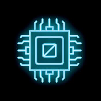 Neon cpu microchip glowing on black background vector