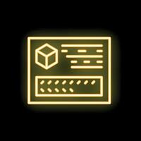 Neon yellow product label with barcode and cube logo on black background vector
