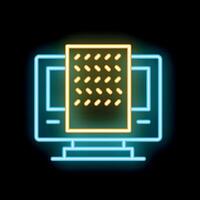 Neon icon of computer monitor displaying digital security system vector