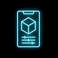 Neon smartphone showing augmented reality app with cubic shape and settings sliders vector