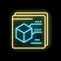 Neon icon of augmented reality software showing 3d model vector