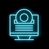 Neon icon of computer storing data on hard drive disk vector