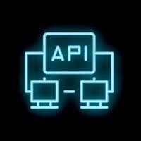 Neon blue api connecting two computers icon vector