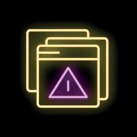 Neon warning sign on multiple browser windows interface with dark background vector