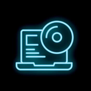 neón icono de ordenador portátil mostrando software instalación proceso vector