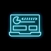 Neon blue laptop showing website design process on black background vector
