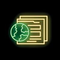 Neon icon of globe and documents representing global issues vector