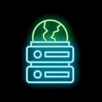 Neon icon of a server down with planet earth on top vector