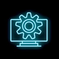 Neon icon of a gear displaying operating system settings vector