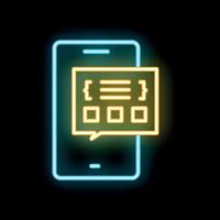 Neon icon of smartphone displaying coding language and checkboxes vector