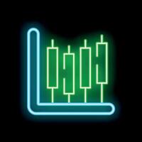 Neon green candlestick chart showing market data on black background vector