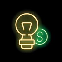 Neon sign light bulb glowing with dollar coin icon representing paid idea vector