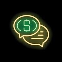 Neon icon of two speech bubbles discussing money and finances vector