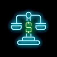 Neon dollar sign balancing on a scale icon vector