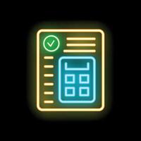 Neon icon of financial report with calculator and check mark vector