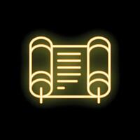 Neon yellow ancient scroll icon glowing on black background vector