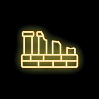 Neon sign showing crumbling wall with pillars on black background vector