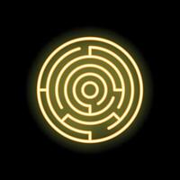 Round glowing neon maze representing finding solution vector