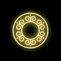 Round glowing neon frame with floral pattern is shining on black background vector