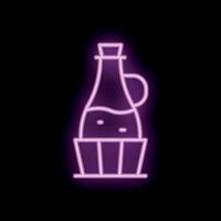 Neon sign of bottle with liquid standing in a wooden basket vector