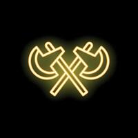 Neon icon of two crossed axes glowing yellow on black background vector