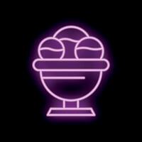 Neon sign of ice cream sundae in bowl glowing on black background vector