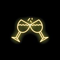 Two neon glowing wine glasses clinking on black background vector