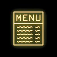 Yellow neon sign showing a menu on a black background vector