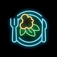 Neon sign depicting a plate with a knife and fork suggesting a healthy meal vector