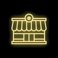 Neon sign depicting a storefront with awning on black background vector