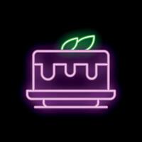 Neon sign of cake with dripping icing and leaves vector