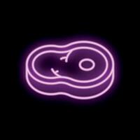 Glowing neon icon of a t bone steak on black background vector