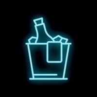 Blue neon sign of bottle chilling in ice bucket vector