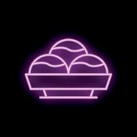 Neon sign of ice cream scoops in bowl glowing on black background vector