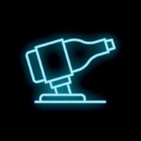 Neon sign of bottle shaped cannon shooting wine corks vector