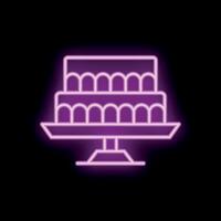 Neon sign of a cake standing on a pedestal on black background vector