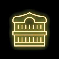 Yellow neon icon of muslim shrine kaaba on dark background vector
