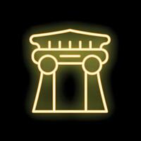 Golden neon column icon glowing on black background vector
