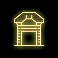 Neon yellow well water source with roof on black background vector