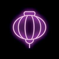 Purple neon sign showing traditional chinese paper lantern glowing on black background vector
