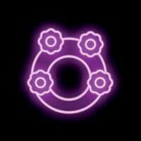 Purple neon sign of four gears forming a circle on black background vector