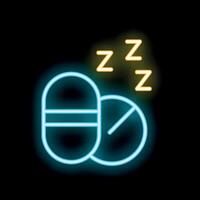 Neon sleeping pills icon glowing on dark background vector
