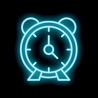 Blue neon clock showing seven o'clock on black background vector