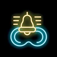 Neon icon of a ringing bell sending out sound waves vector