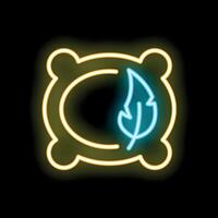 Neon sign of comfortable pillow with feather guaranteeing deep sleep vector